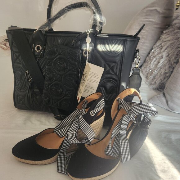 Express NWT Black Espadrille wedge wrap around ankle shoes - Picture 5 of 14